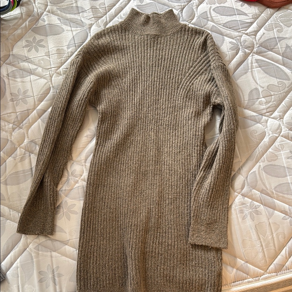 Ribbed Knit Sweater Dress in Taupe